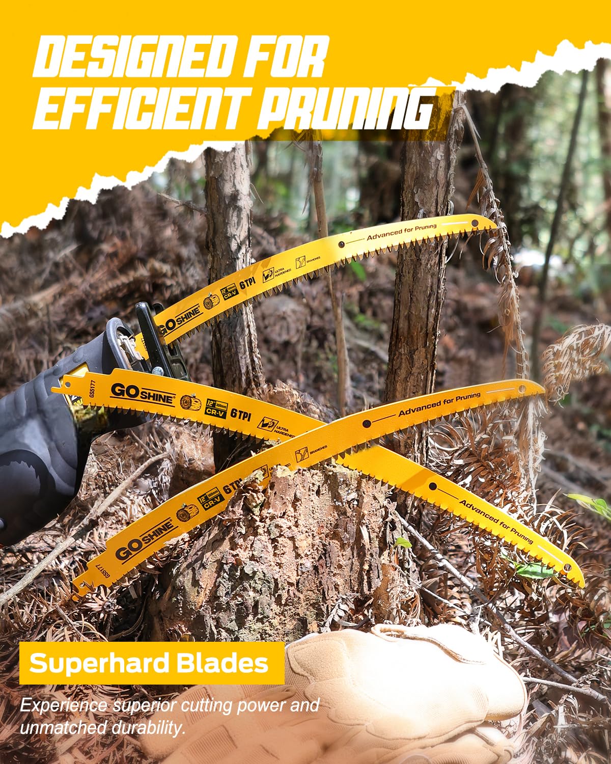 GOSHINE blade cuts wet wood and logs up to 10 inches