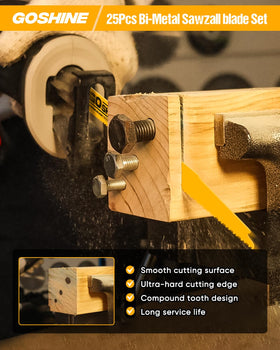 GOSHINE versatile blades handle wood, PVC, and metal tasks.