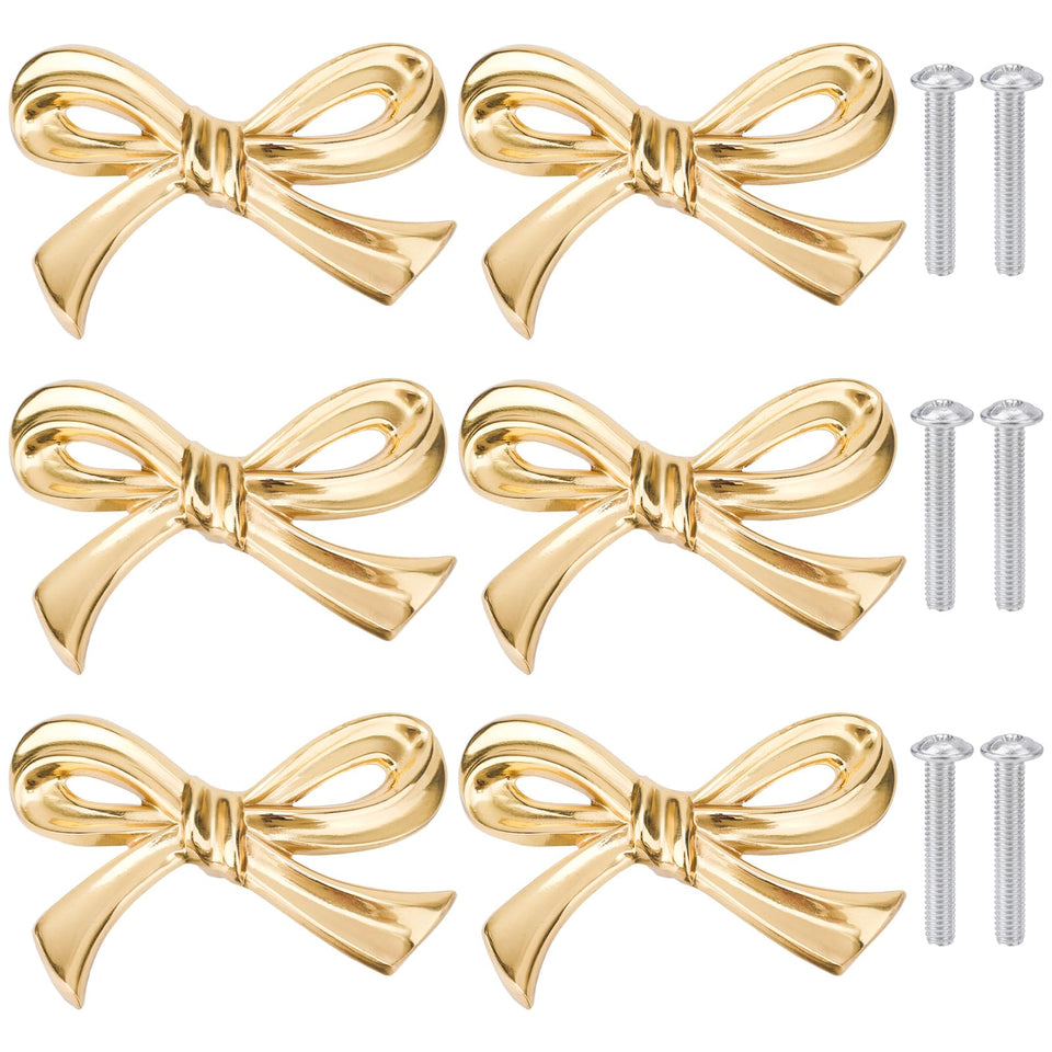 Gosknor Bow Shape Brass Cabinet Knob on a warm gold finish for cabinets