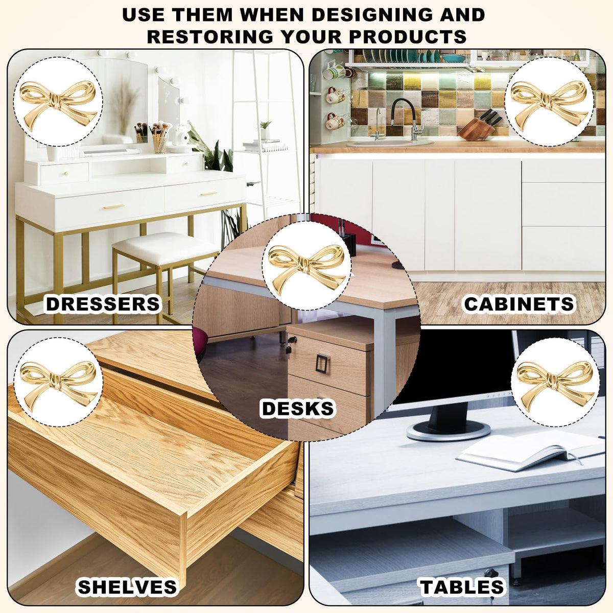 Gosknor Gold Bow Hardware enhancing wardrobe drawers