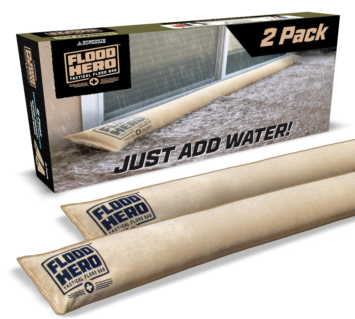 GoSports Flood Hero 6ft barrier front view protecting a doorway from water.