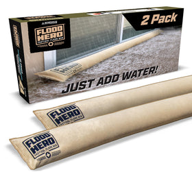GoSports Flood Hero 6ft barrier front view protecting a doorway from water.