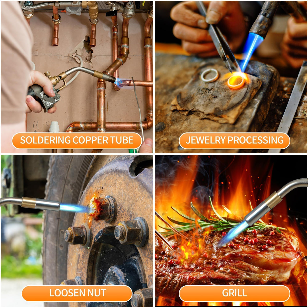 Gospowor torch head assembly shown during brazing work