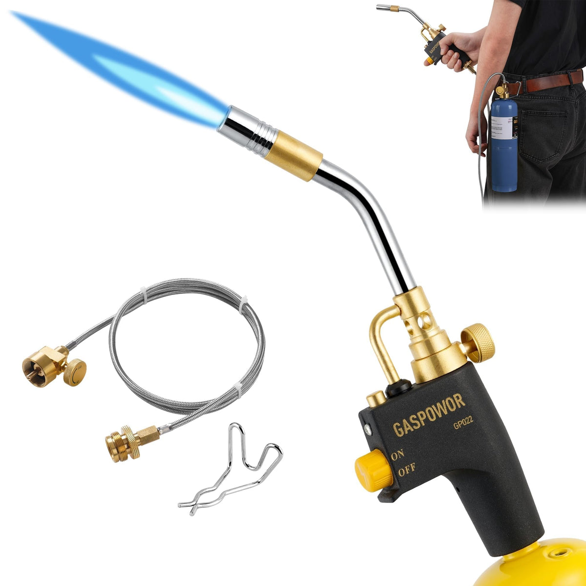 Gospowor torch head with hose and clip ready for mobile brazing tasks