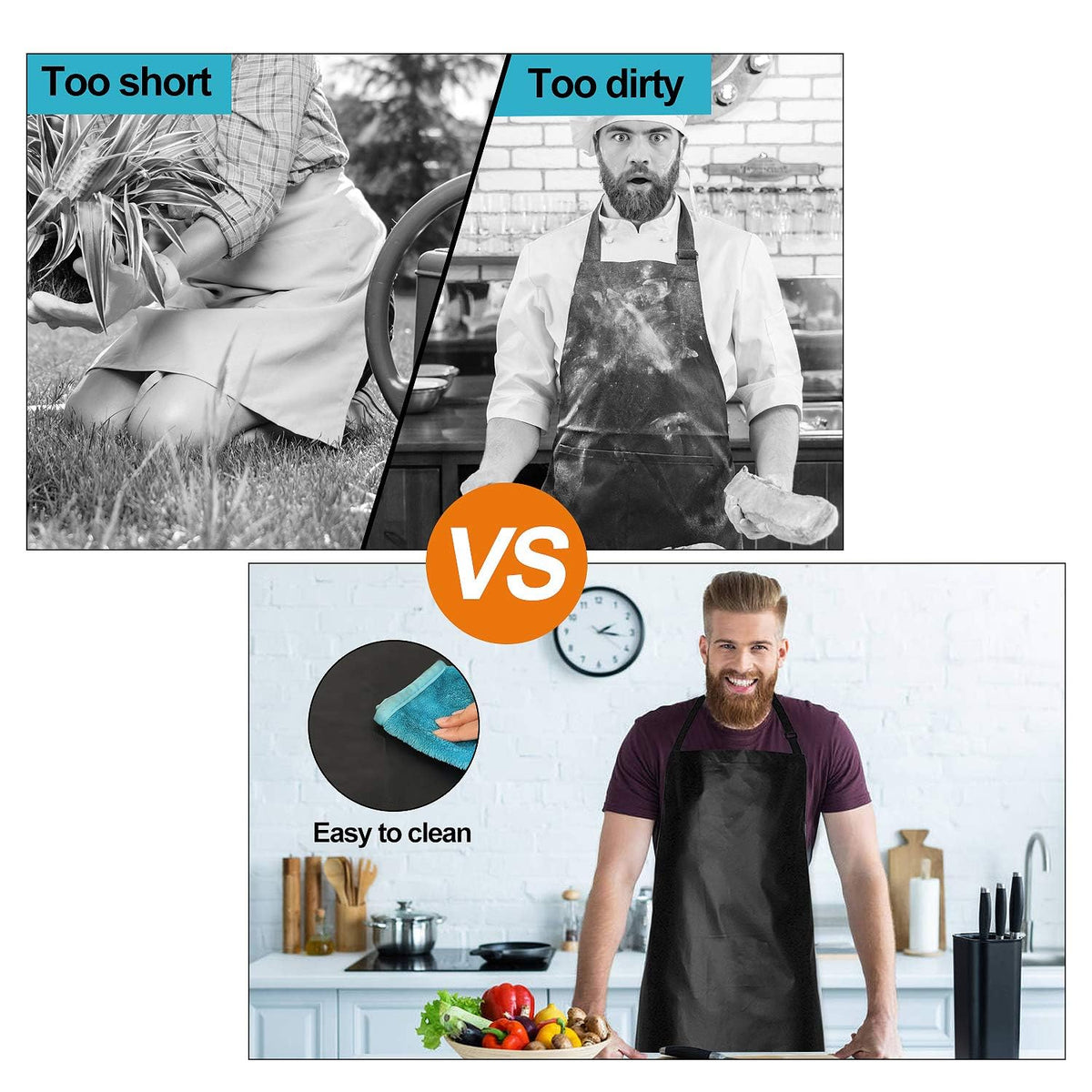 Gotega black apron offers oil resistance for cooking and outdoor barbecues