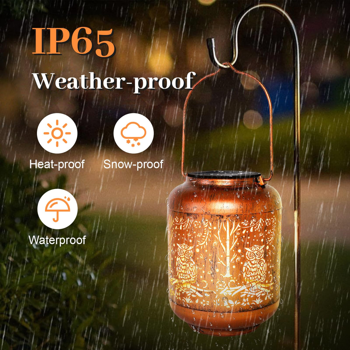 GOTOME solar lantern with IP65 waterproofing stands up to rain and snow.