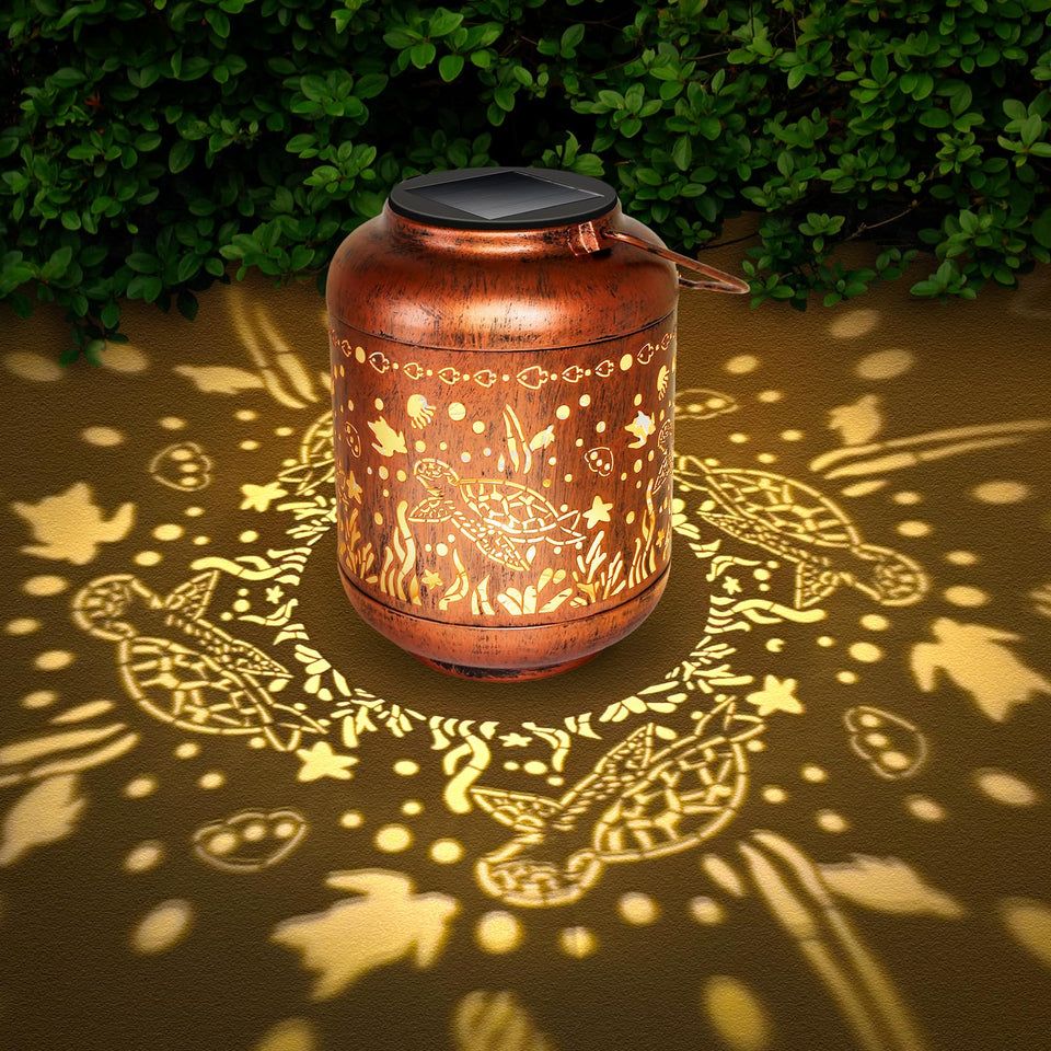 GOTOME Sea Turtle Lantern glows softly, enhancing garden decor after sunset.