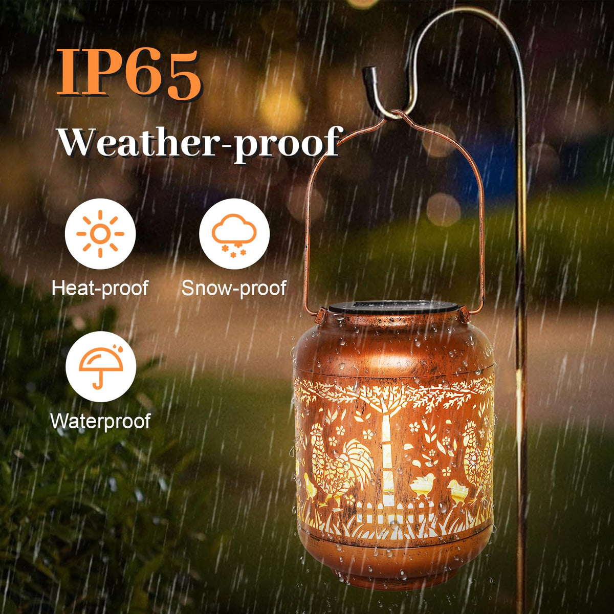 Gotome solar powered hanging lantern charges by day for easy night lighting.