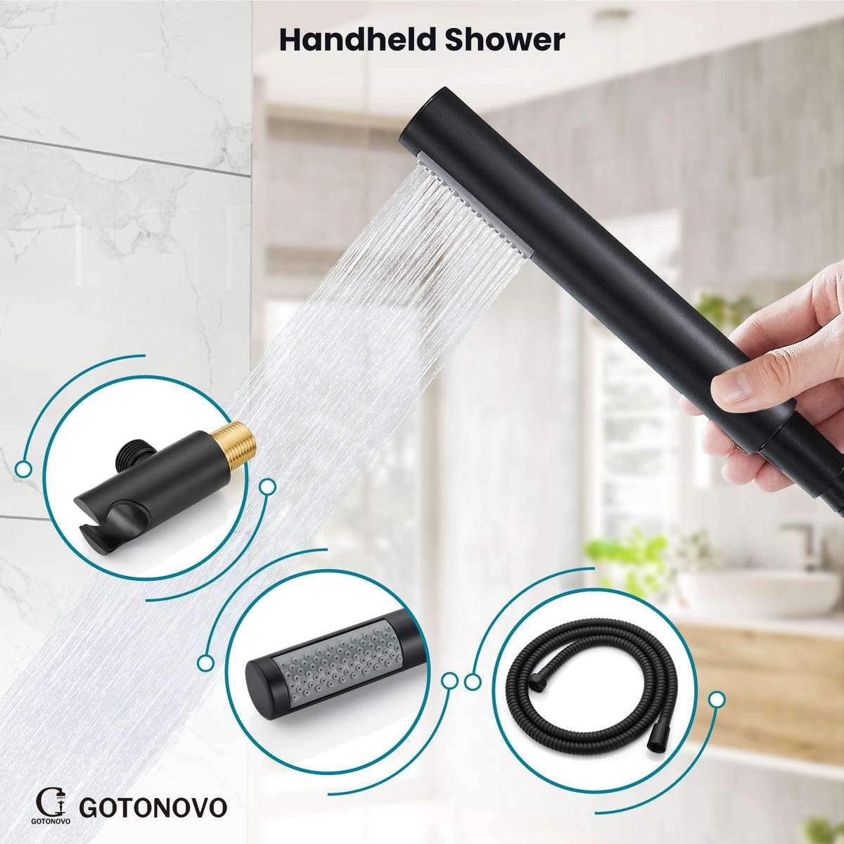 Gotonovo 14-inch shower arm extends reach for comfortable overhead spray.