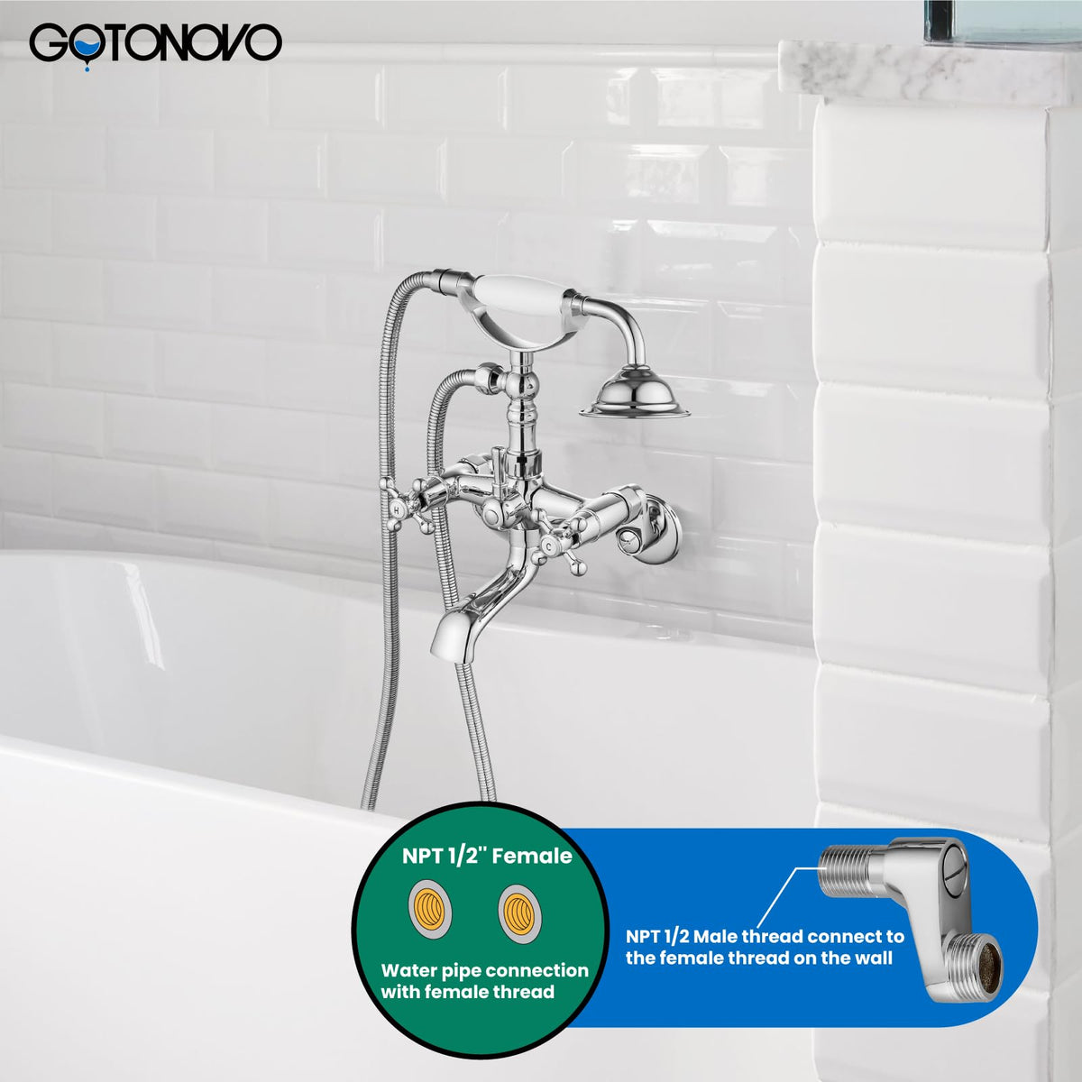 gotonovo clawfoot tub faucet 1-2in-npt-adapter for plumbing compatibility