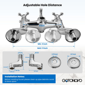 gotonovo clawfoot tub faucet 3-9in swing-arm showing adjustable spacing