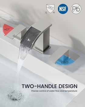 Gotonovo deck mount 3-hole vanity faucet with two handles for precise control.
