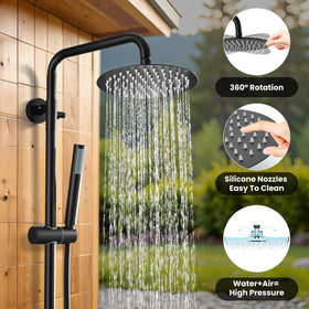 Diverter knob switches easily between rainfall and handheld spray.