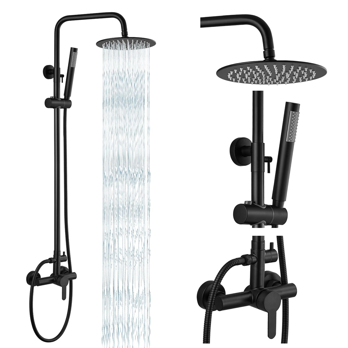 Gotonovo outdoor shower with SUS304 stainless steel 8-inch rainhead for durable outdoor use.
