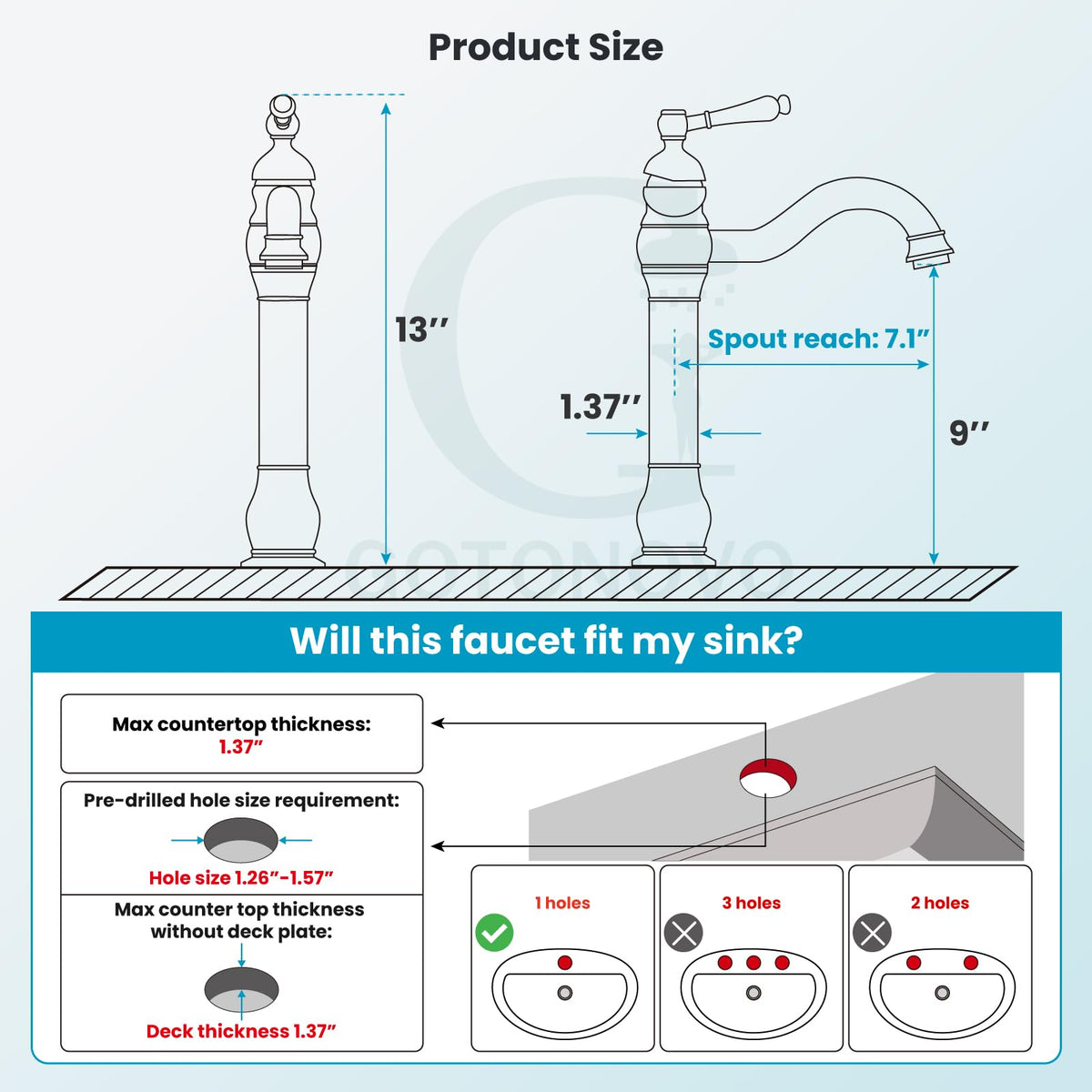 Gotonovo single-handle faucet provides easy temperature and flow control.