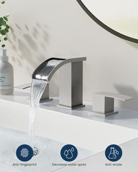 Gotonovo square body brushed nickel faucet emphasizes modern style and durable construction.