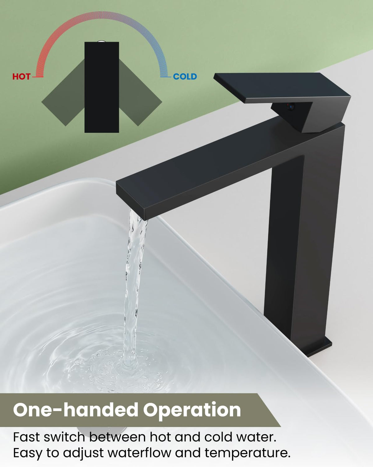Gotonovo tall-spout design suits high-arc bathroom layouts.
