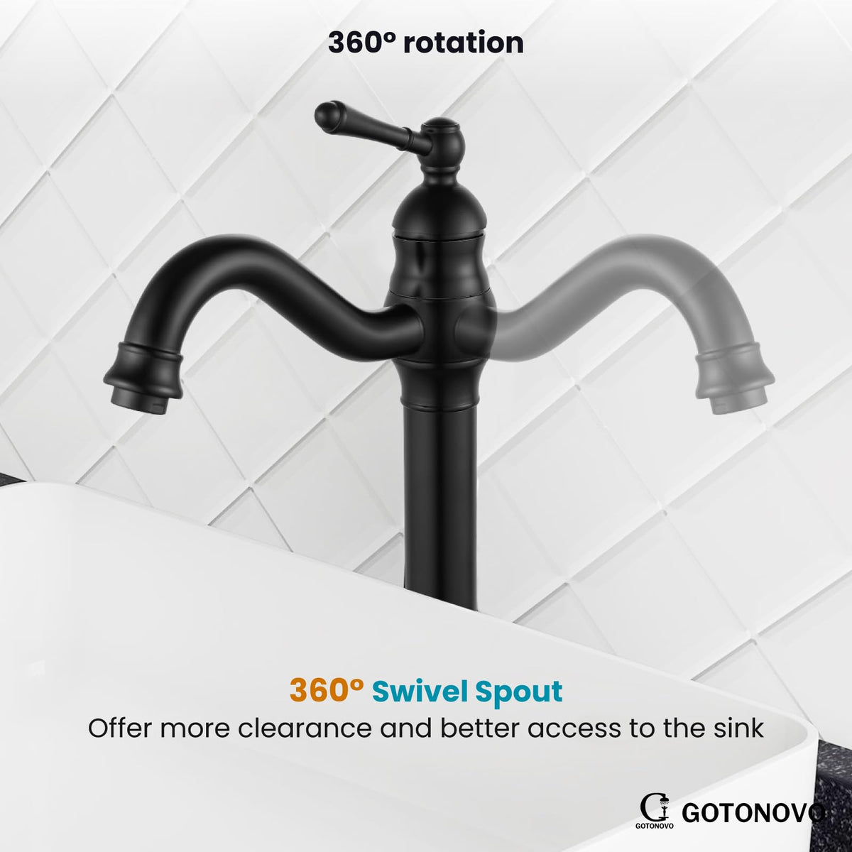 Gotonovo 1-hole installation compatible faucet with included supply hoses and drain