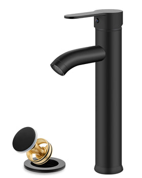 gotonovo vessel sink faucet in matte black with modern tall profile for stylish bathrooms.