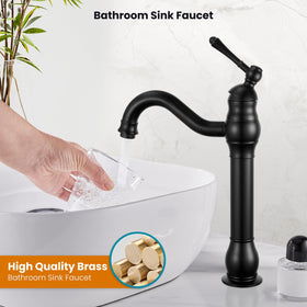 Gotonovo tall vessel faucet in matte black adds timeless style to any bath
