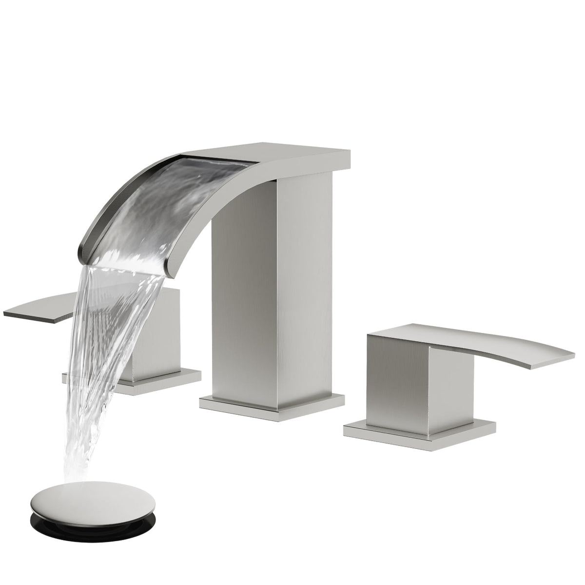 Gotonovo waterfall 8-inch wide-spread faucet in brushed nickel for smooth, splash-free water flow.
