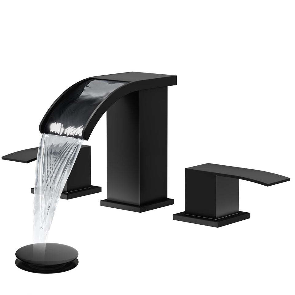 Gotonovo waterfall 8in wide faucet offers smooth, splash-free flow for a modern bathroom.