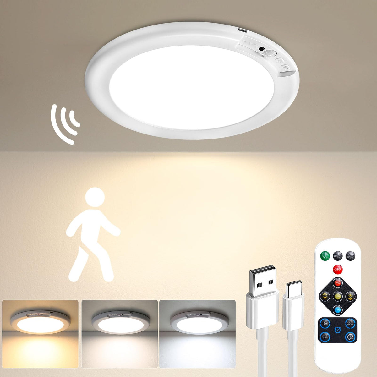 Gotopceed rechargeable motion sensor ceiling light with remote for quick closet illumination
