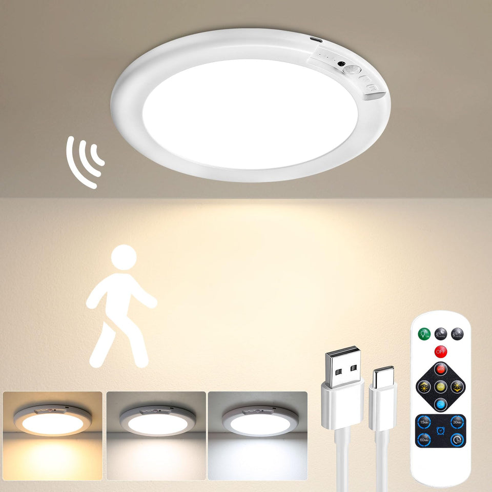 Gotopceed rechargeable motion sensor ceiling light with remote for quick closet illumination