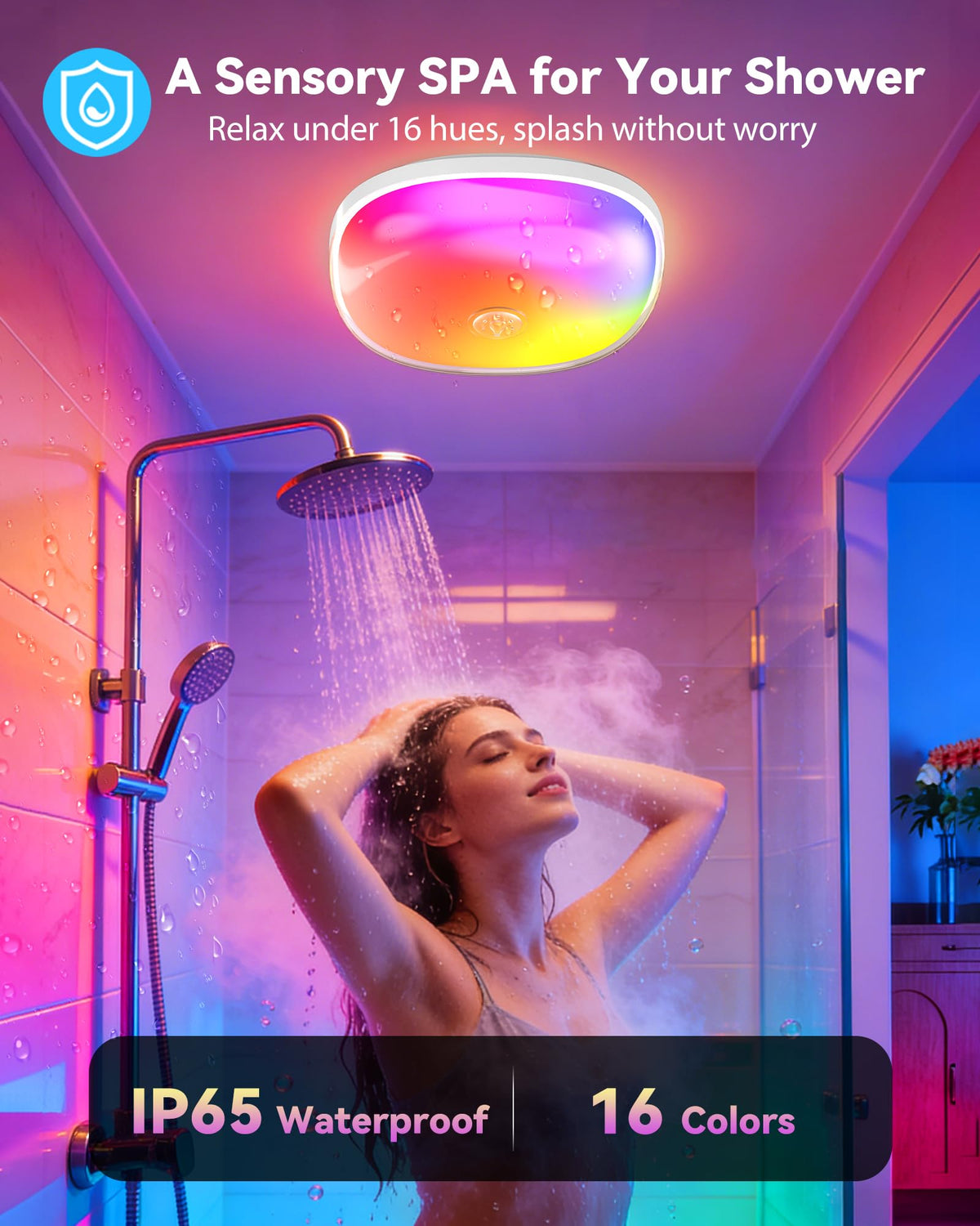 Gotopceed shower light with remote control for convenient shower-side operation.