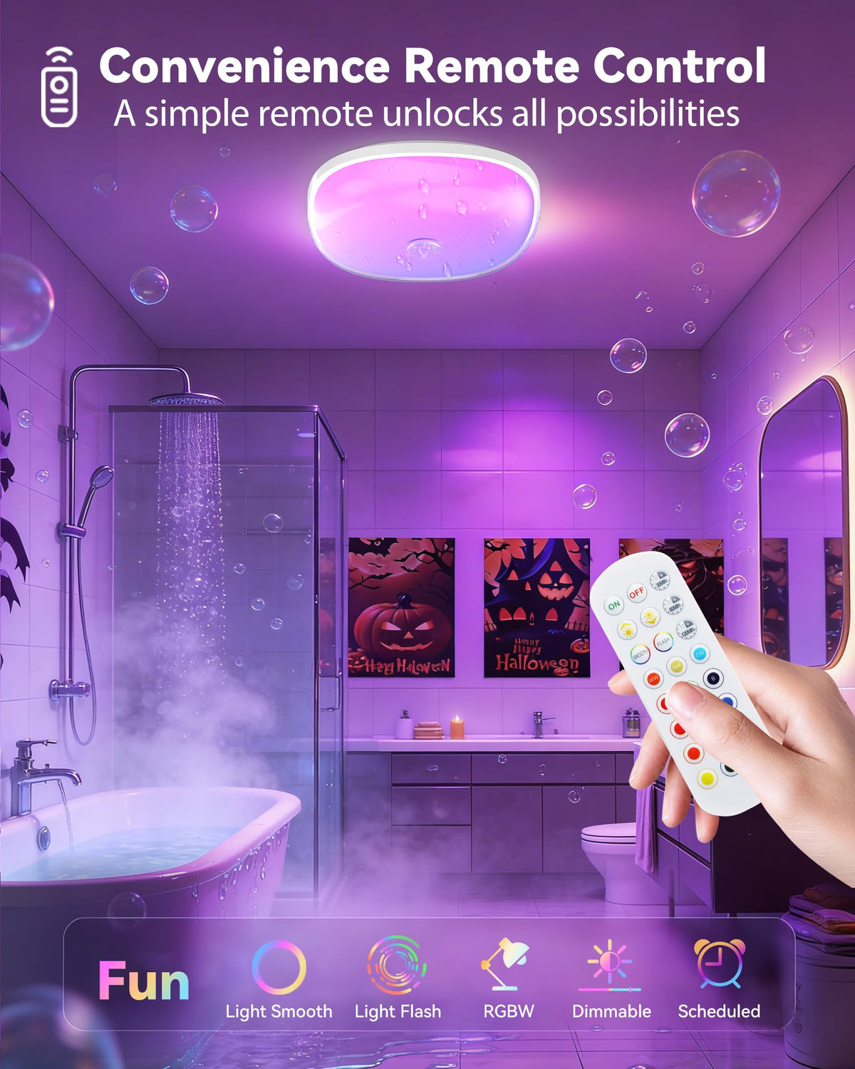Gotopceed RGB colors for mood lighting in the bathroom.