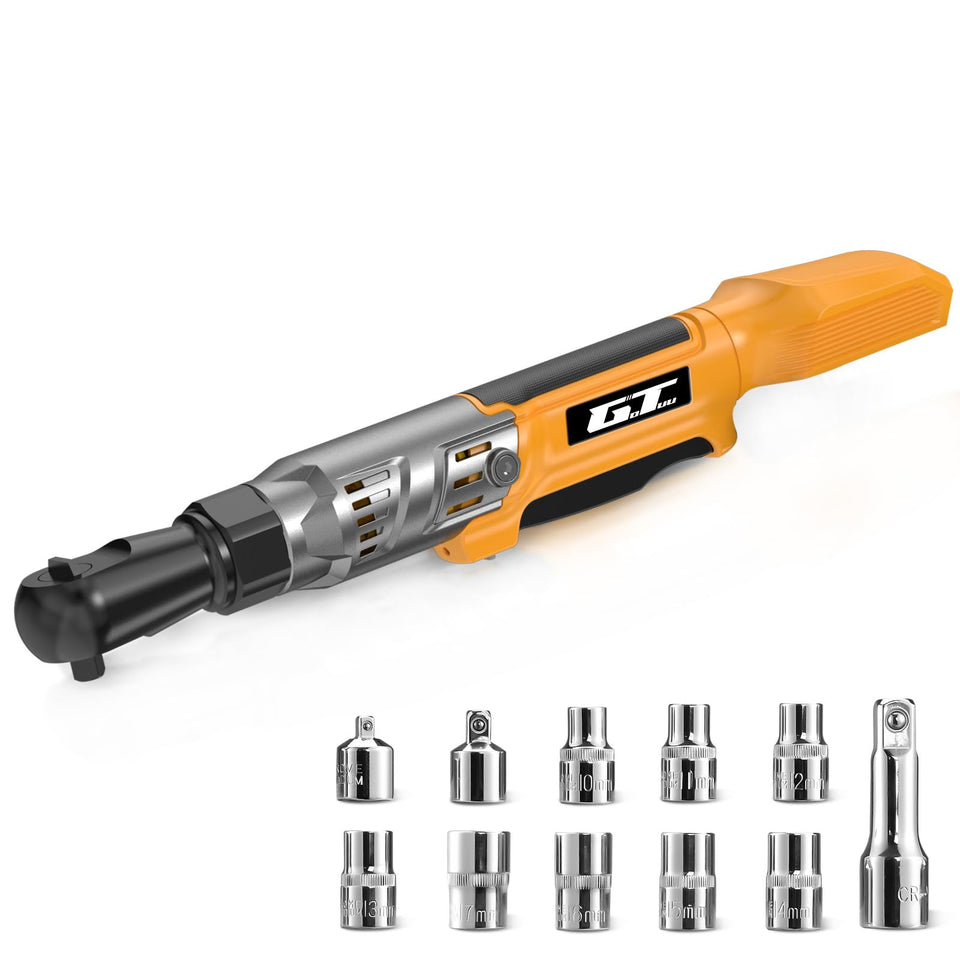 GOTUU 3/8-inch cordless ratchet wrench in use for bolt removal in tight spaces.