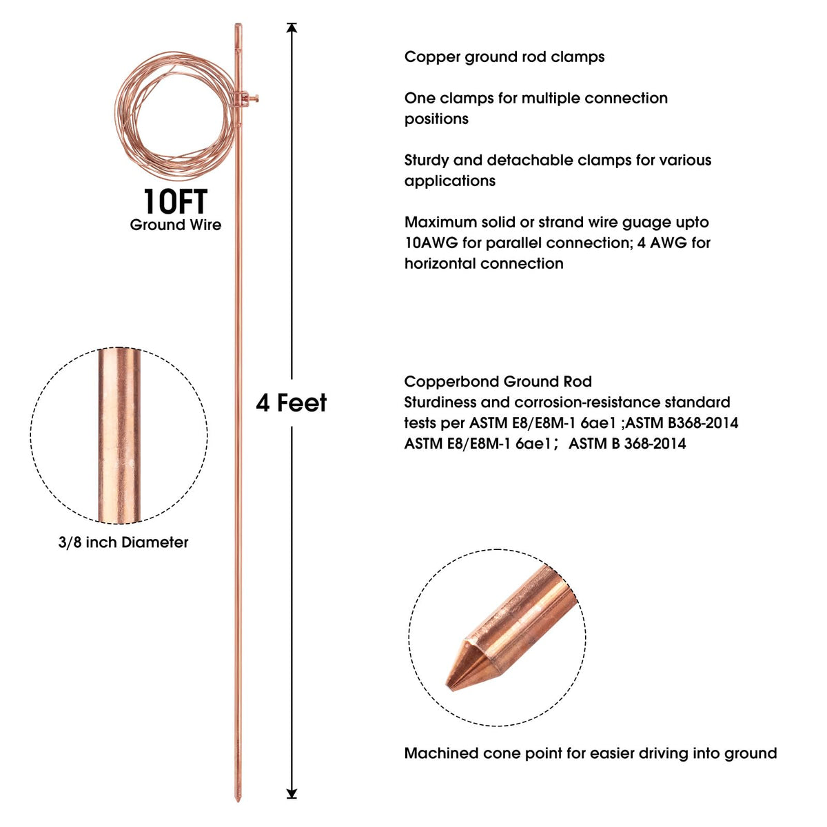 GOUNENGNAIL 10ft grounding wire enabling versatile connections for equipment.