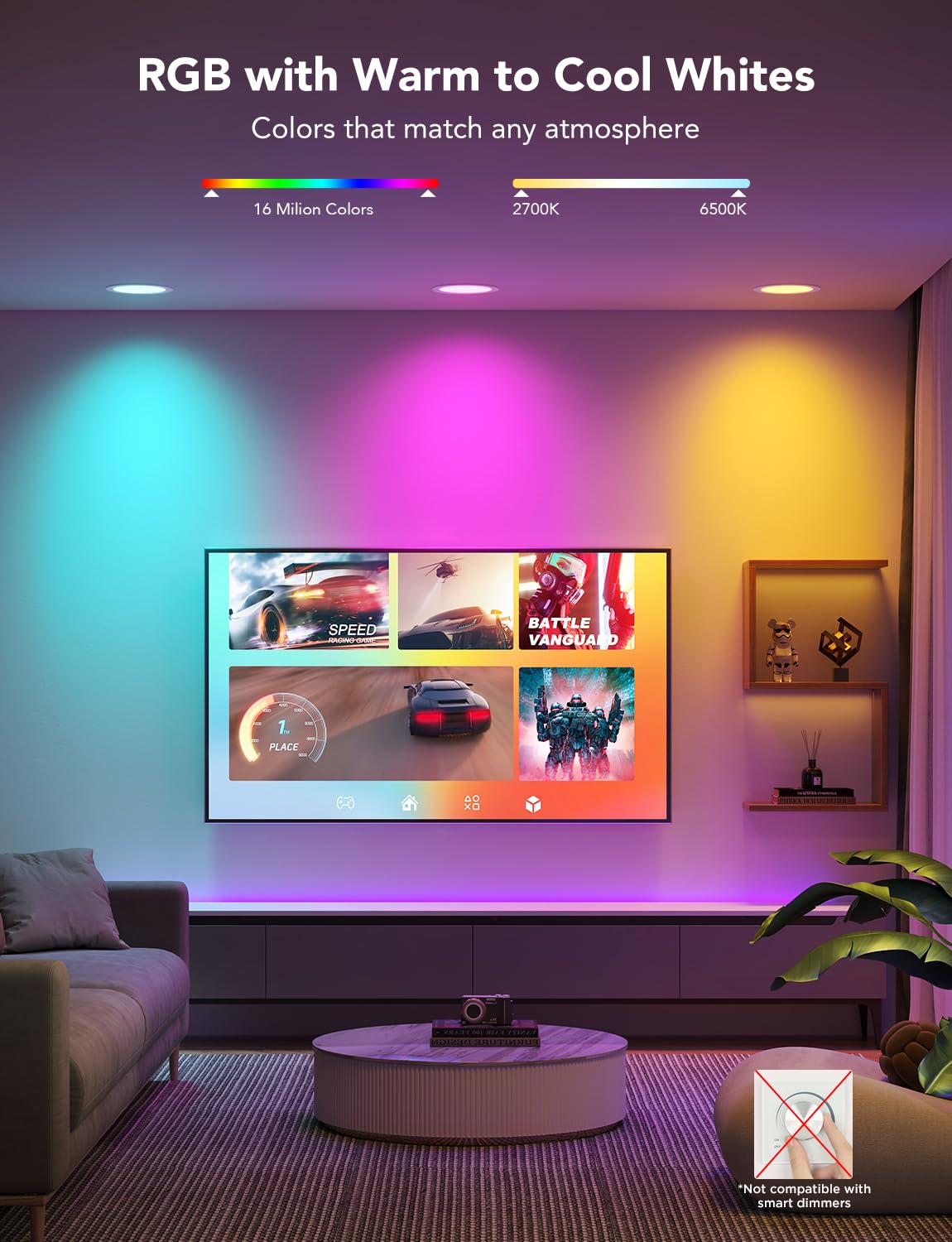 Govee recessed downlight installation view showing quick spring-clip setup