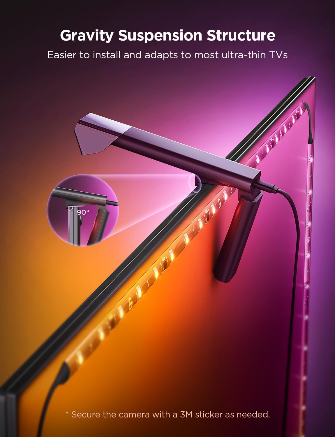 Govee camera gravity-hanging design keeps ultra-thin TVs stable.