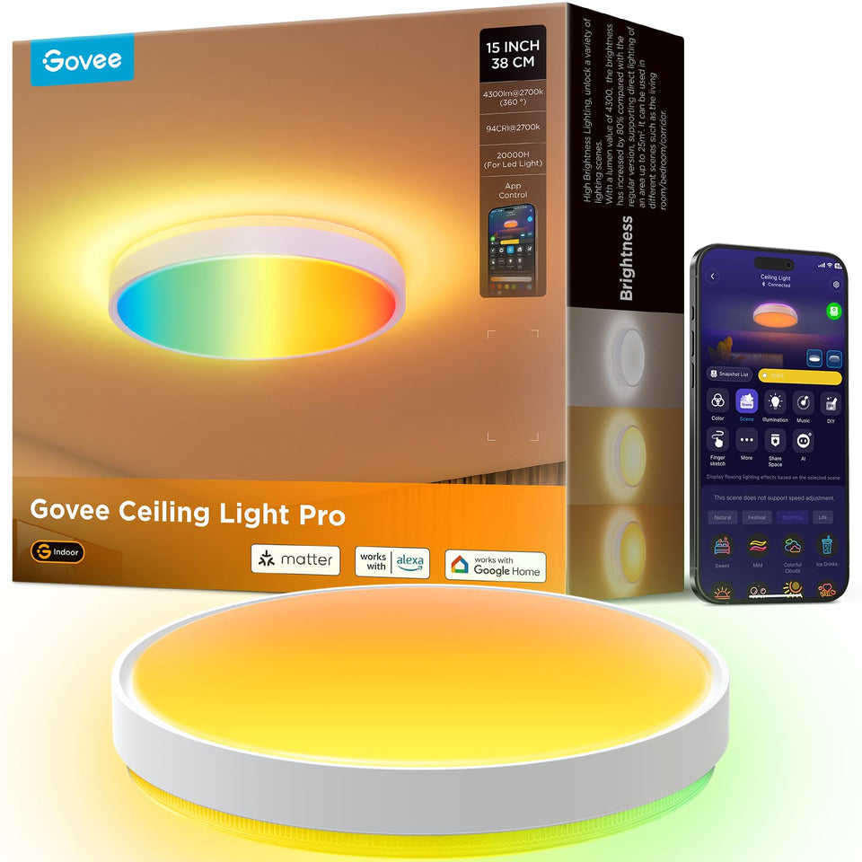 Govee ceiling light 4300lm 15in face lighting for bright rooms.