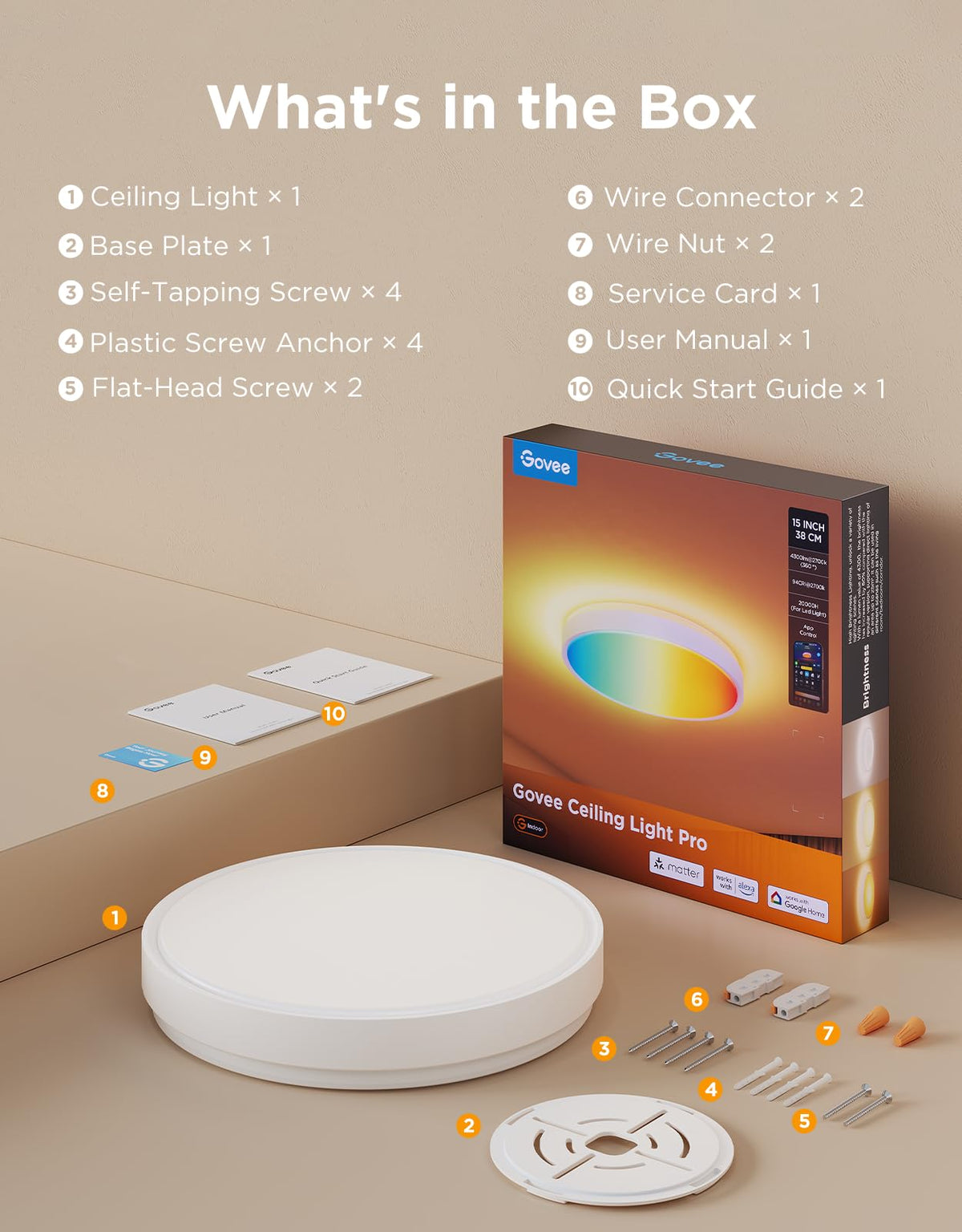 Govee ceiling light brightens a living room scene with overhead color.