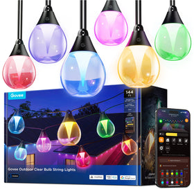 Govee Clear Bulb outdoor string lights 144ft illuminate patios with vibrant color options