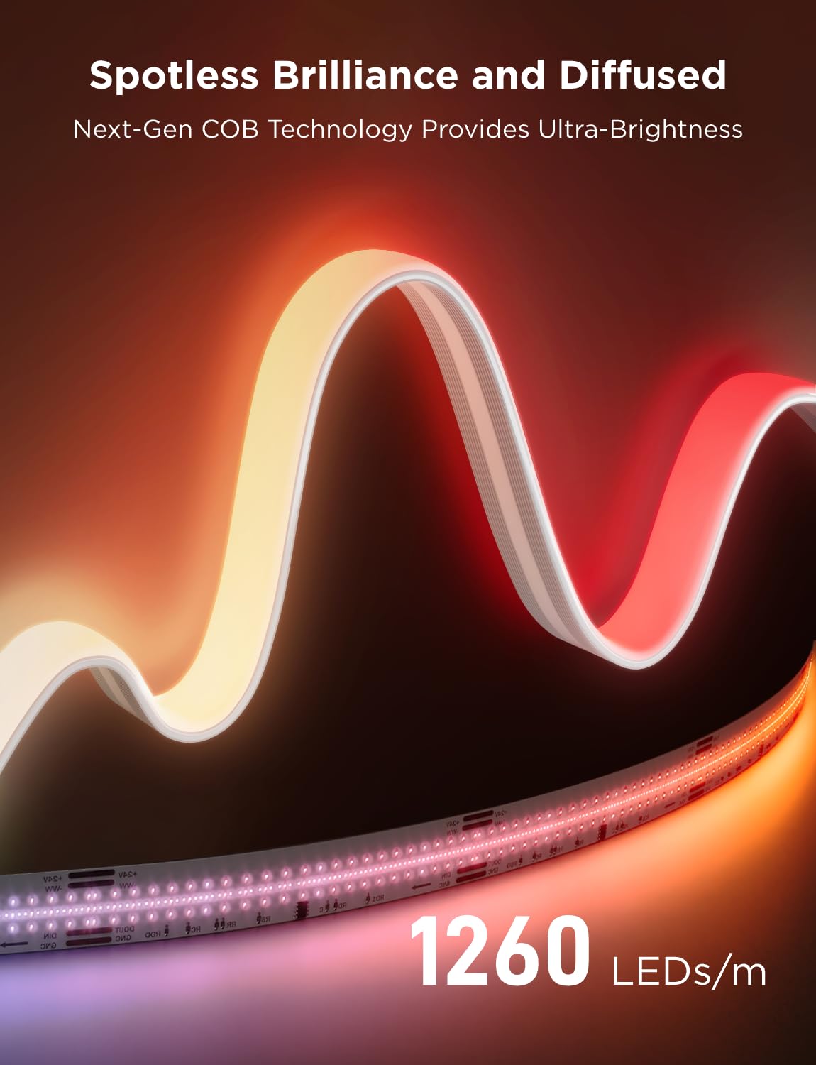 Govee COB LED Strip Light Pro silicone diffusion creates spotless, soft lighting.