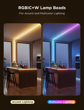 Govee COB LED Strip Pro diffused light through silicone sleeve for seamless walls.
