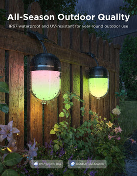 Govee dual-layer shell showcases soft, vibrant diffusion for elegant outdoor lighting.