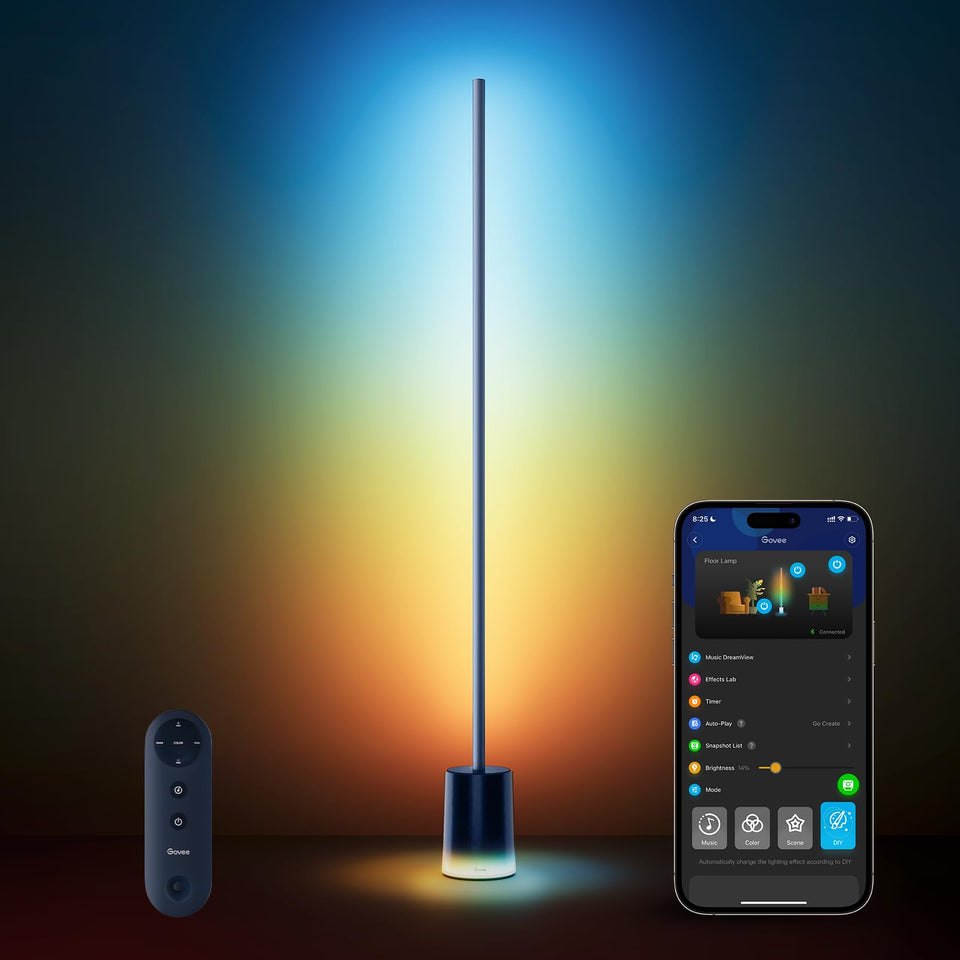 Govee Floor Lamp 2 base lighting with vibrant glow for living room ambiance.