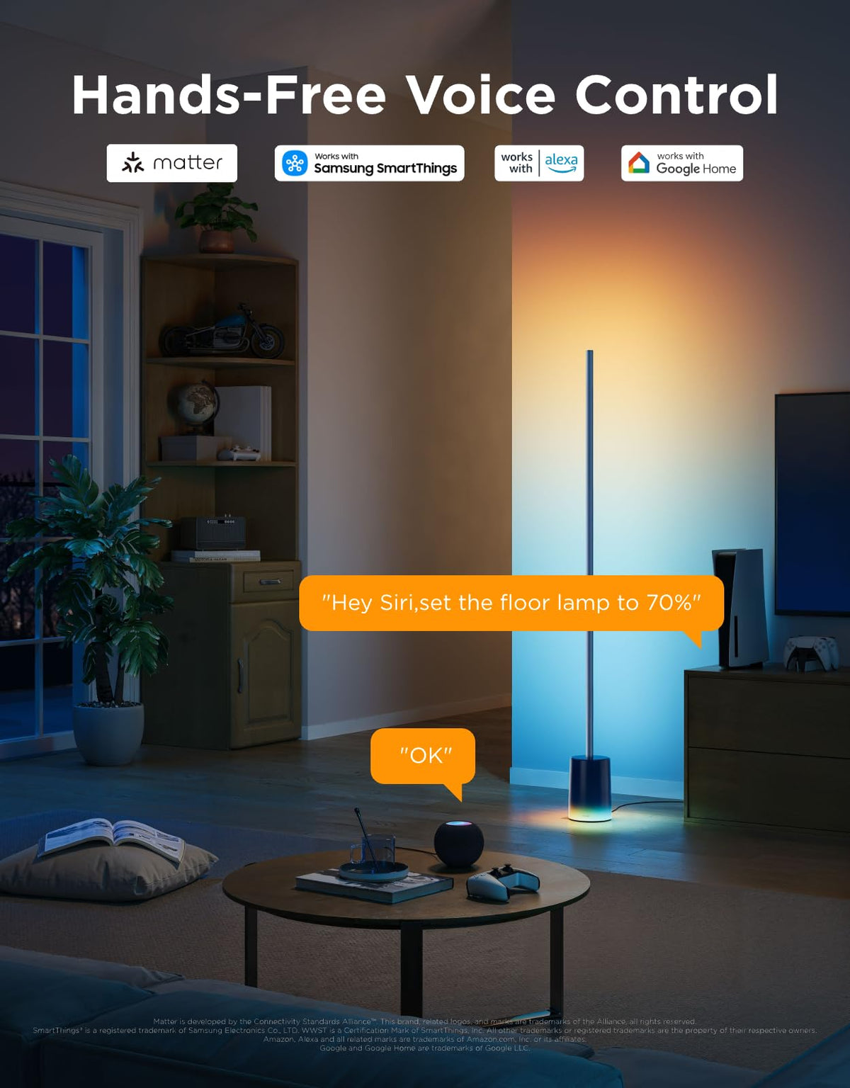 Govee Floor Lamp 2 warm cool white range suitable for reading or work.