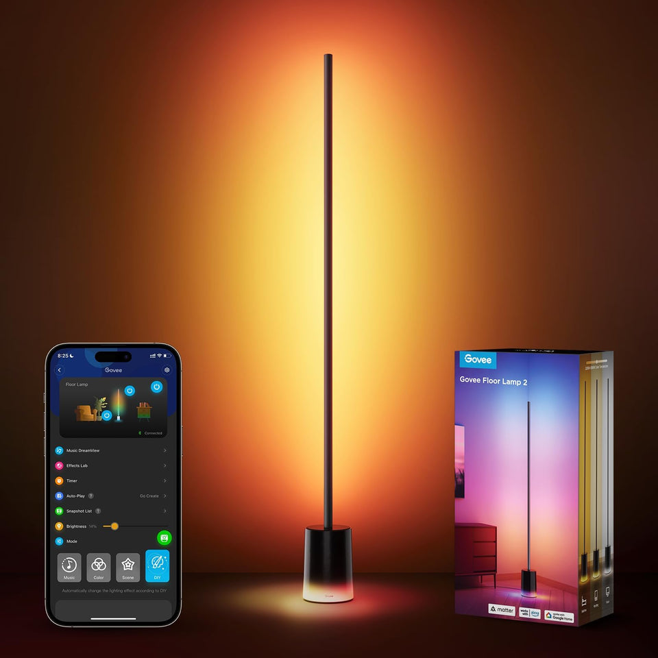 Govee floor lamp 60in stand delivers wide-area illumination.