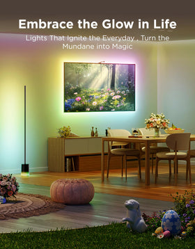 Govee floor lamp base LED effects highlights vibrant color options.