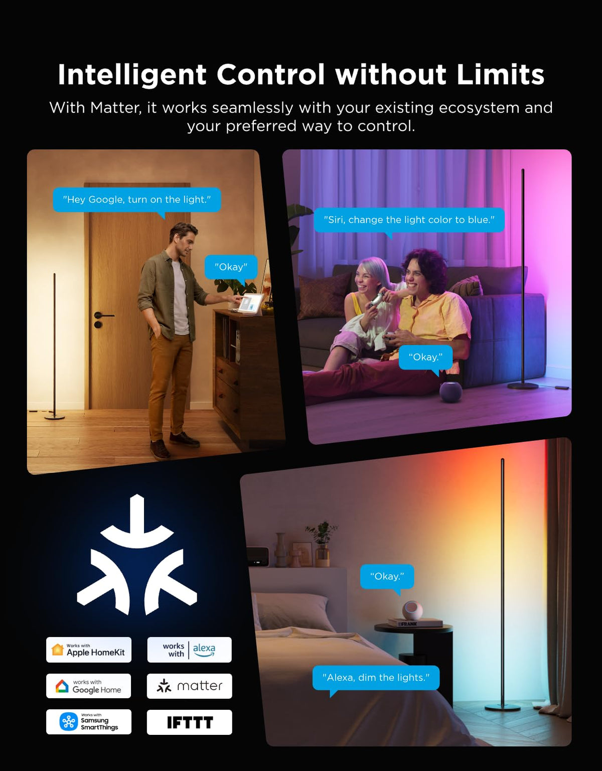 Govee Floor Lamp Basic 2-Pack color changing ambient scene showcase for mood lighting.