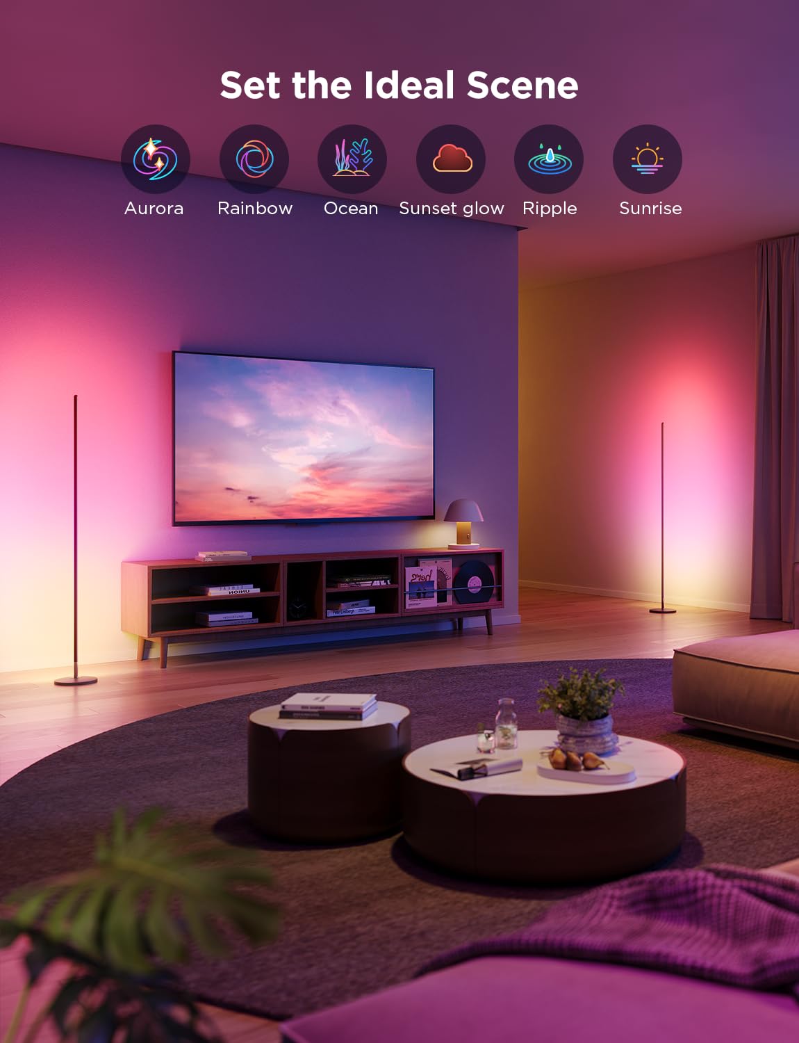 Govee Floor Lamp Basic 2-Pack music sync lighting for movies and gaming.