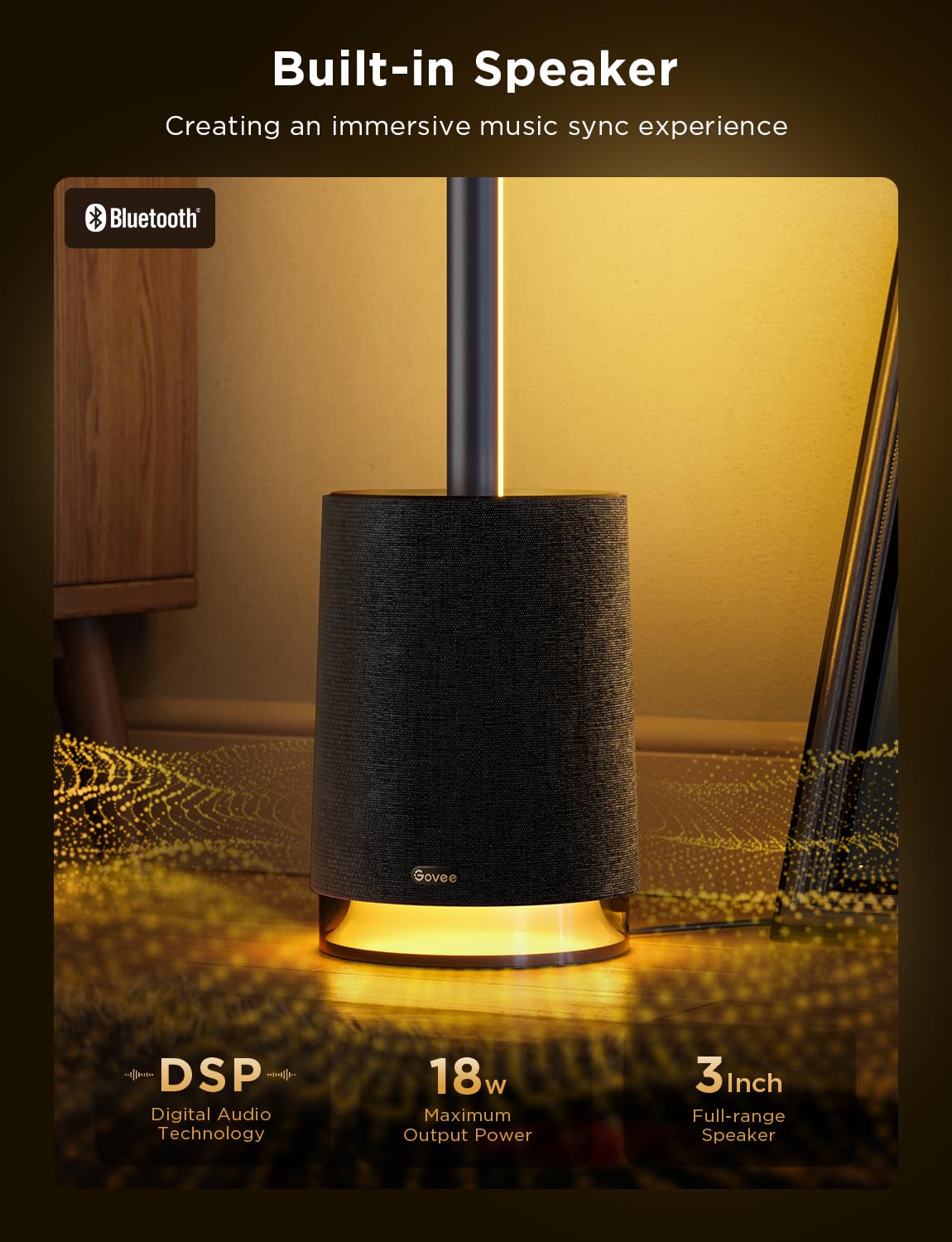 Govee Floor Lamp Pro illuminance-pole highlights bright output for reading areas.