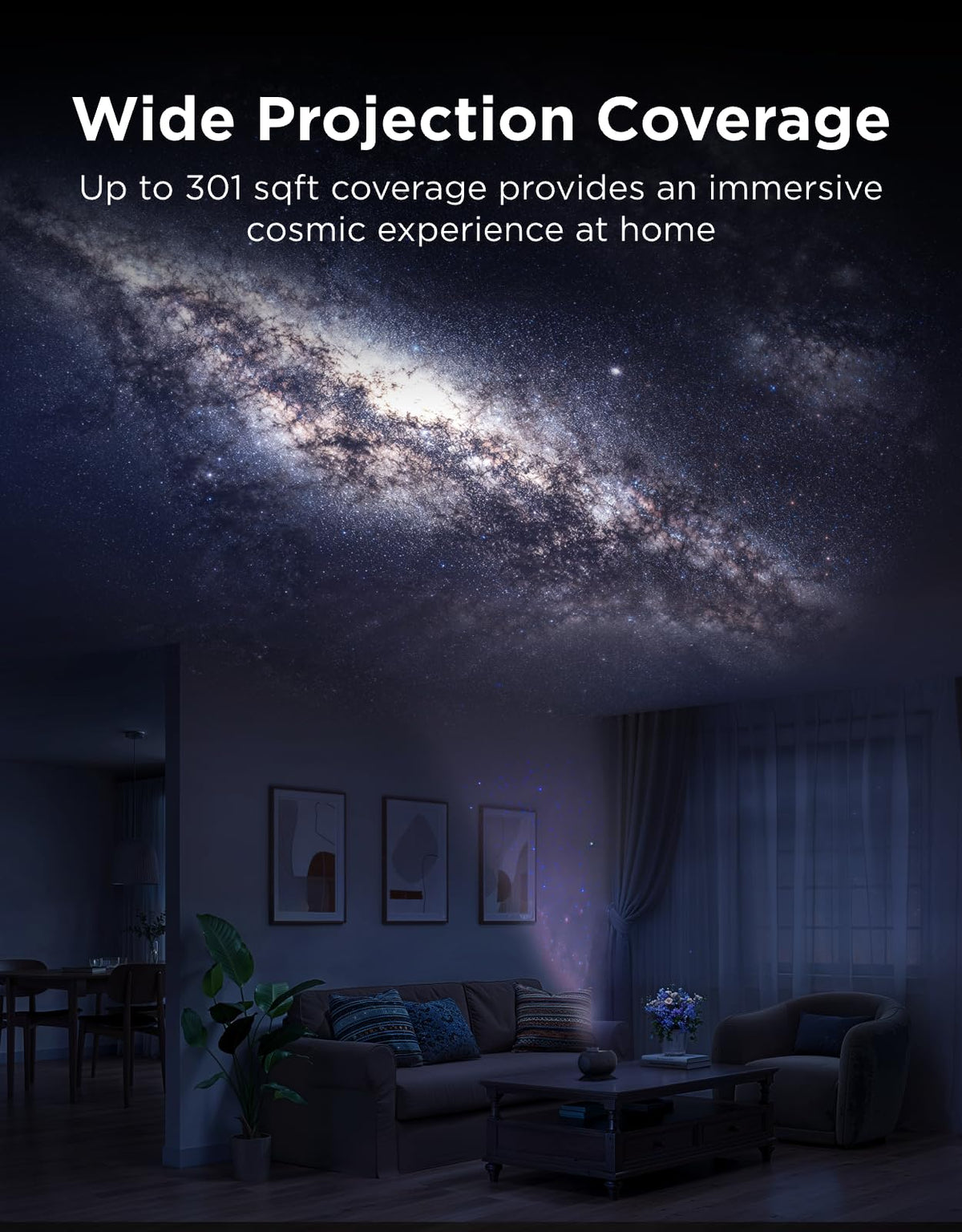 Govee Galaxy Light Star Projector 2 Pro bedroom ambience creates calming ceiling glow.