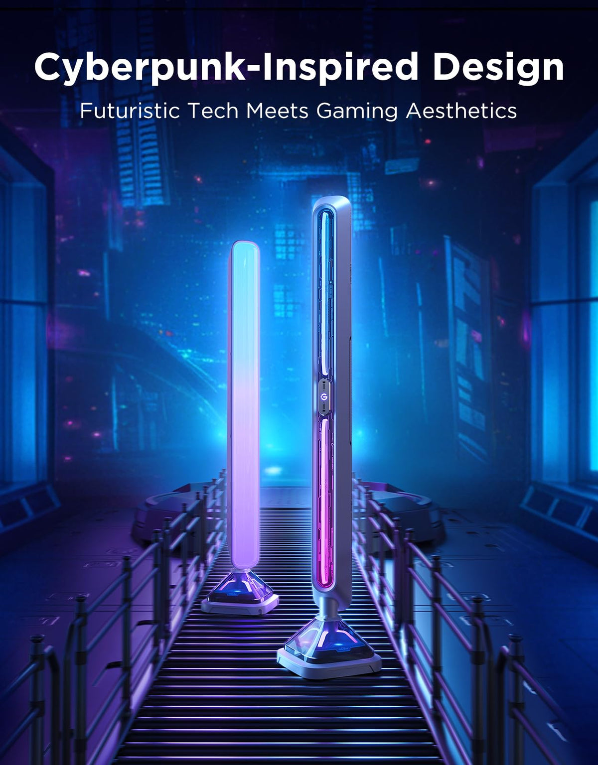 Govee Gaming Light Bars Pro base detail showing stable desk setup