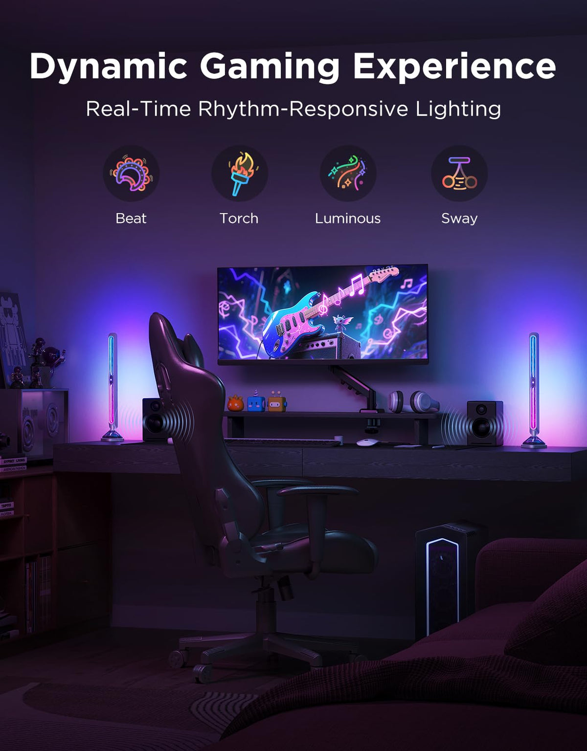 Govee Gaming Light Bars Pro cyberpunk design enhances desk aesthetics